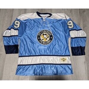 Pittsburgh Penguins Blue Nylon Jersey Heritage Hockey Sz M Ebbets Field Flannels